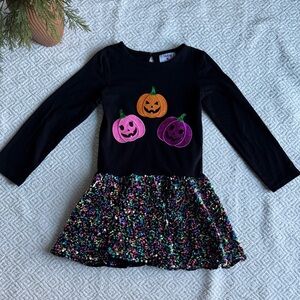 Counting Daisies Charming Black Dress with Pumpkin Appliqués Sz 7/8